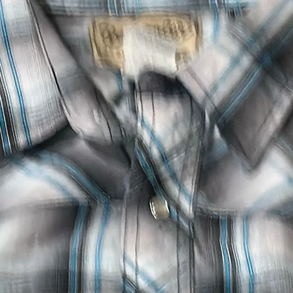 Wrangler 2XL black gray turquoise plaid pearl snap western shirt